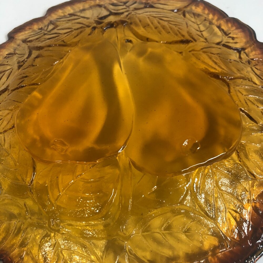 Indiana Glass Amber Pear Dish | Pressed Glass Fruit Pattern | Serving Plate - Picture 3 of 7